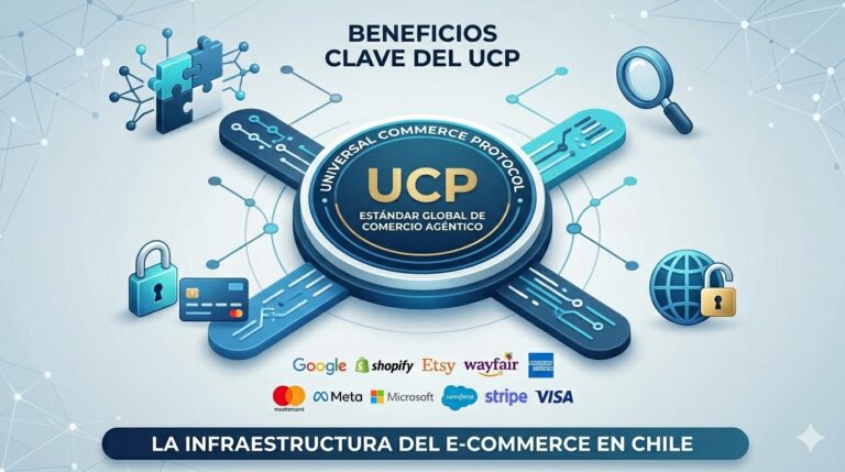 Infografía sobre el Universal Commerce Protocol (UCP), estándar global de comercio agéntico, y las plataformas que lo adoptan